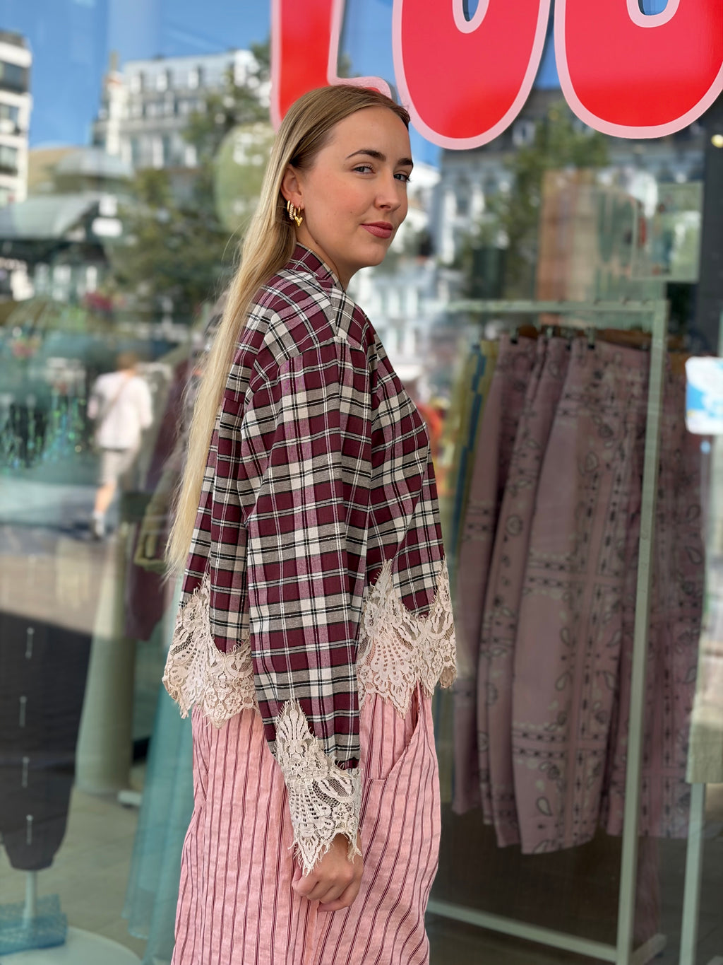 Neo Lace Checked Blouse