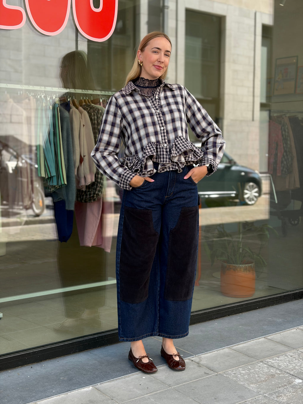 Triffle Checked Blouse Navy