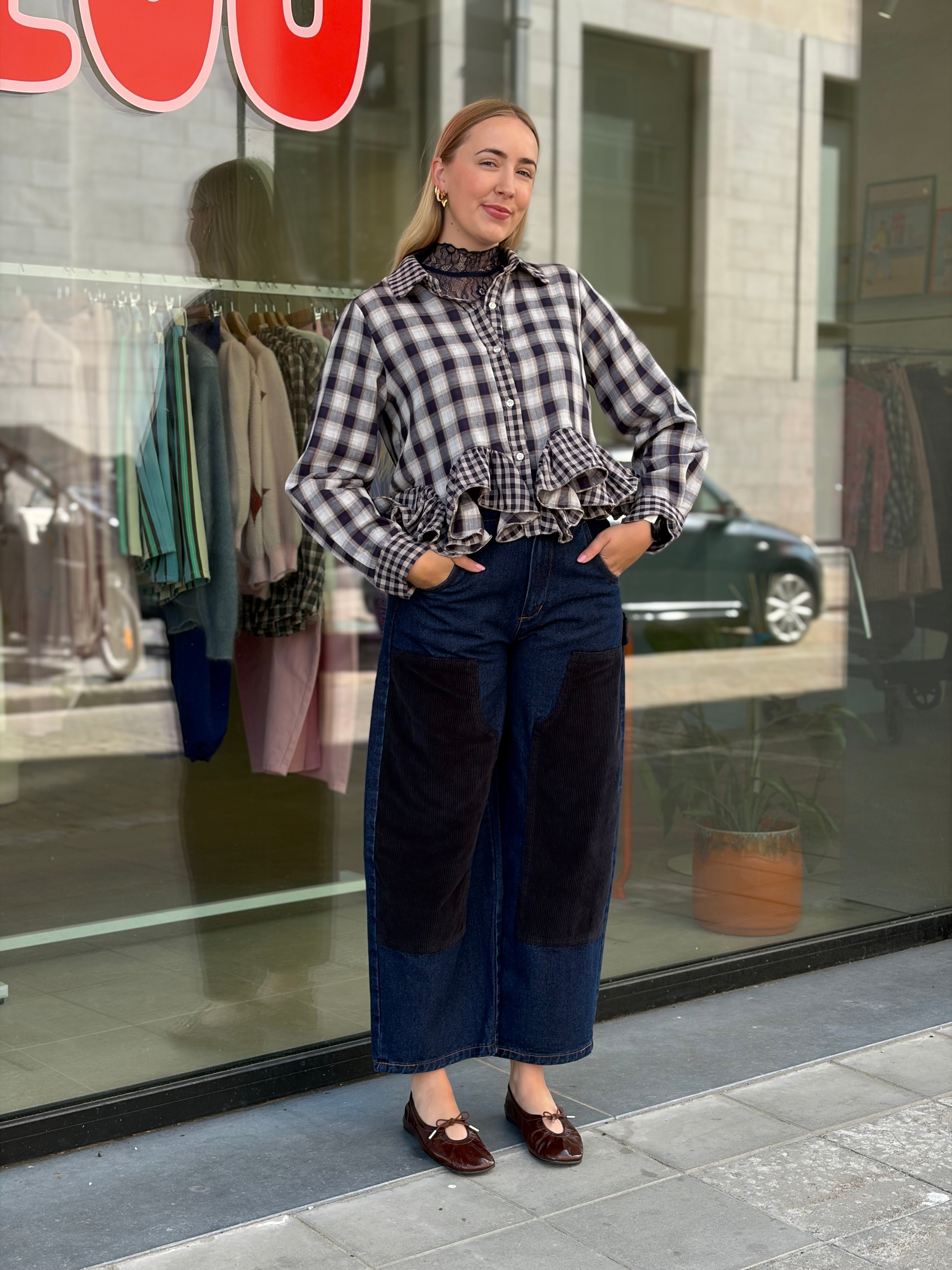 Triffle Checked Blouse Navy