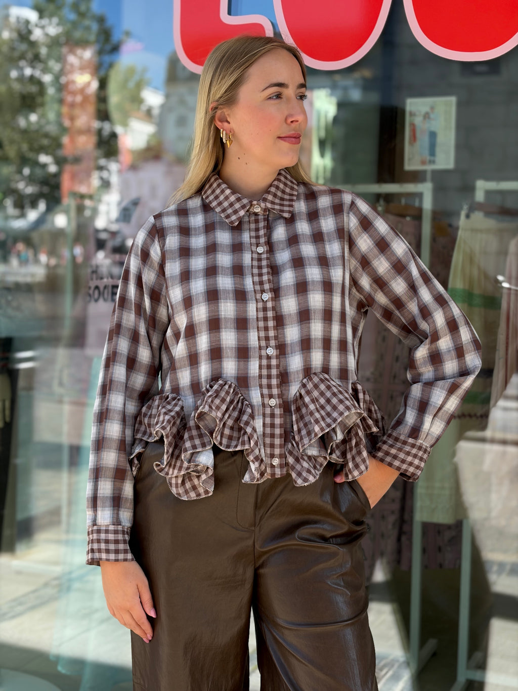 Triffle Checked Blouse Brown