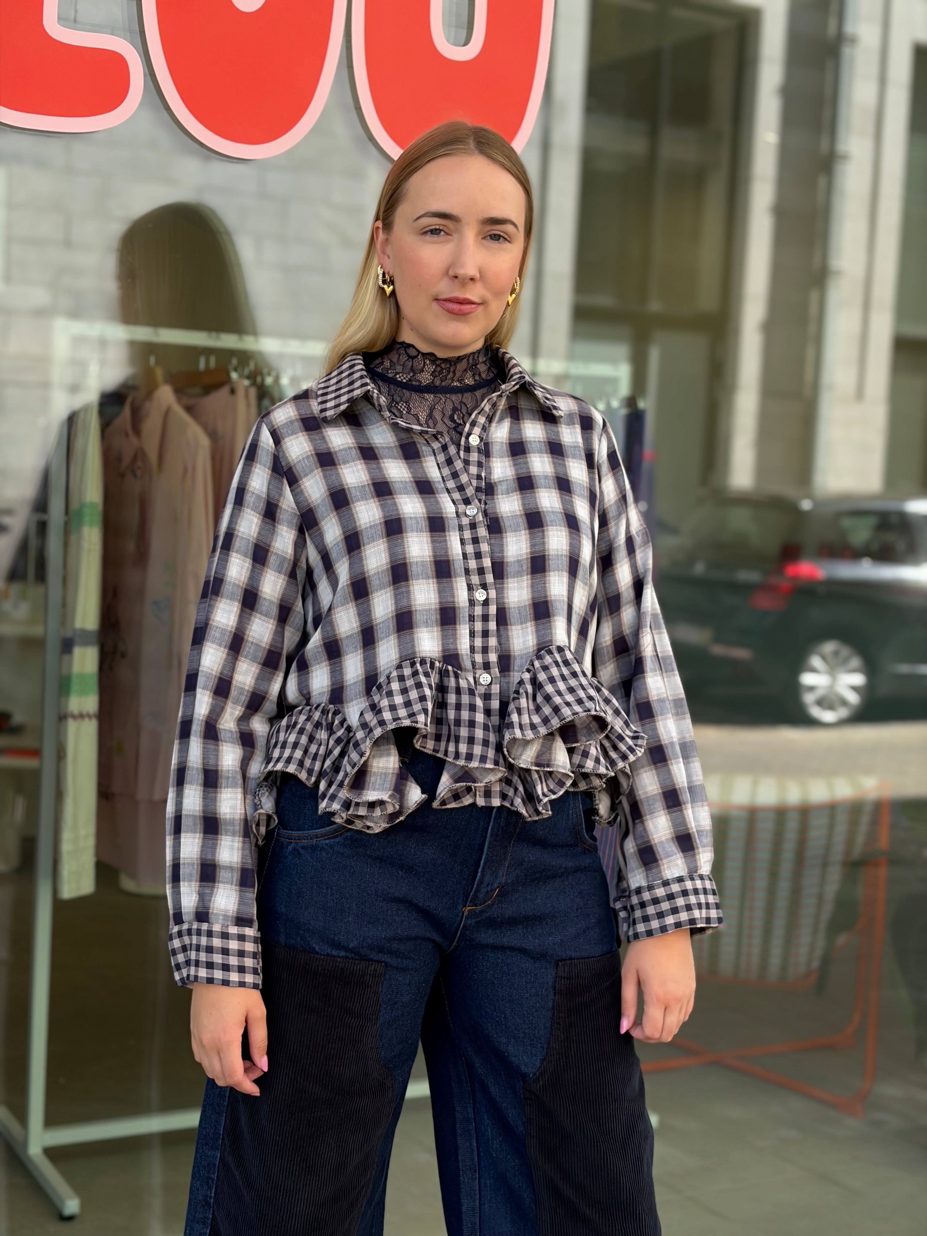 Triffle Checked Blouse Navy