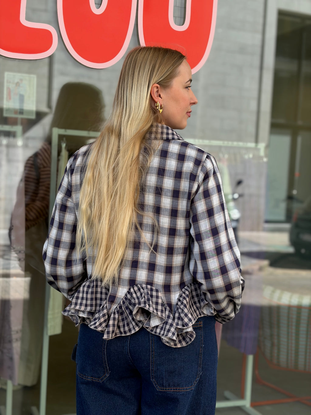 Triffle Checked Blouse Navy