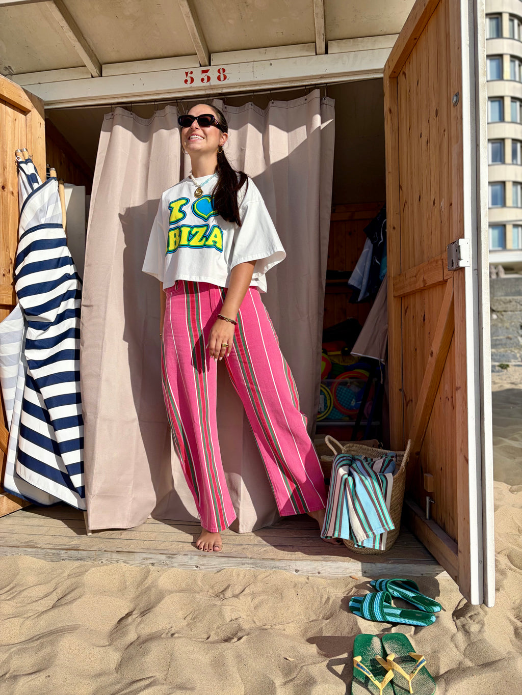Striped Balloon Denim Pink Green