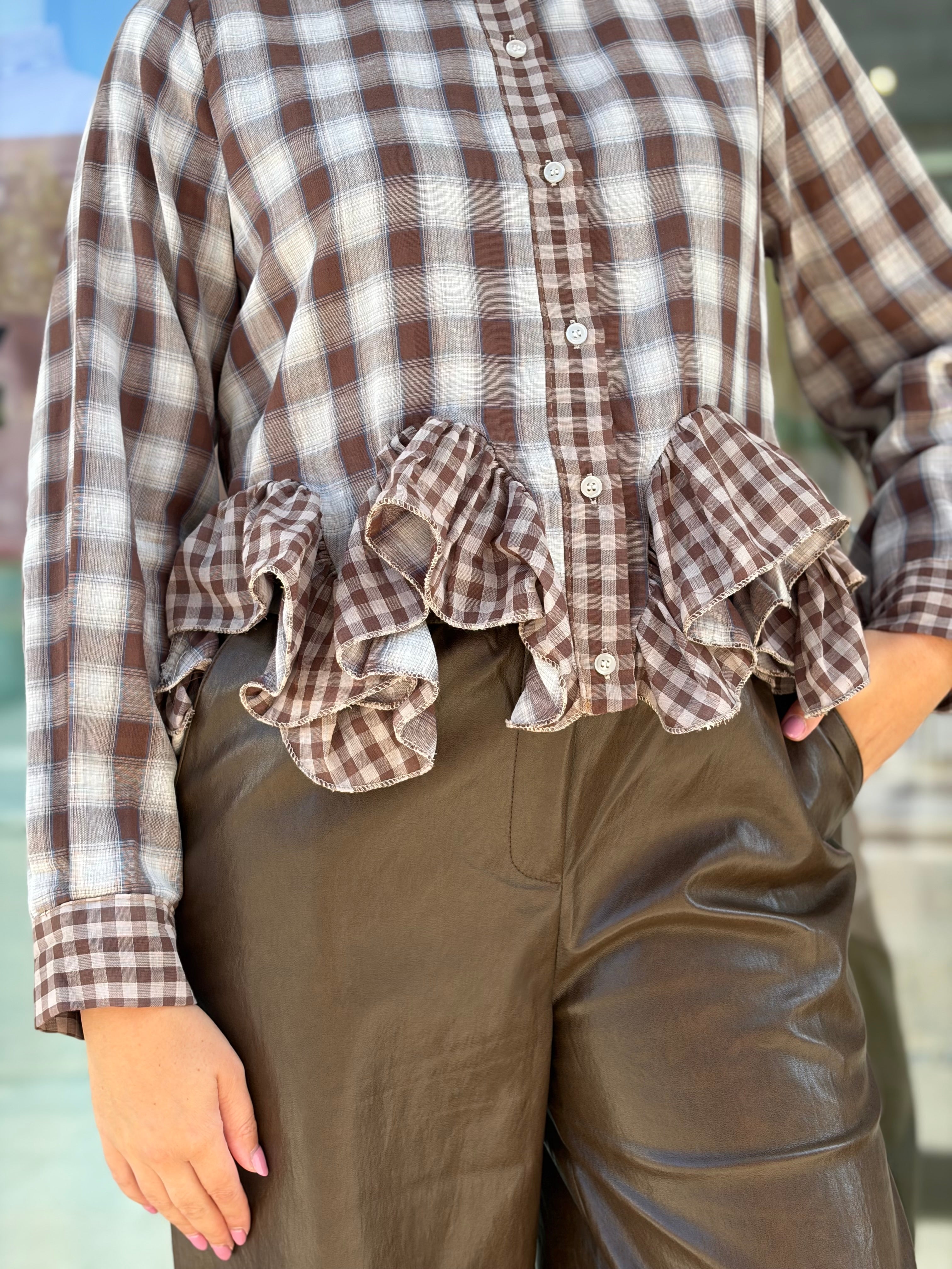 Triffle Checked Blouse Brown