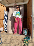 Striped Balloon Denim Pink Green
