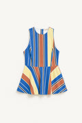 Doa Peplum Top Blue/Yellow